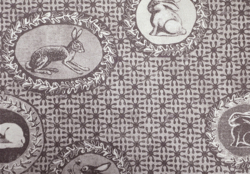 Toile de Jouy style fabric,with rabbits and bunnies printed,classic style independent designer,textiles,patterns by the metre.