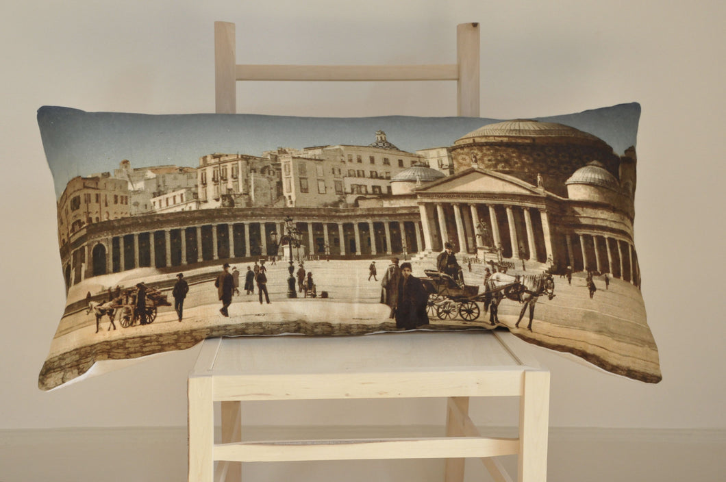 Postcard panorama of old Naples digital print hand made linen cushion from Original Little Bird.